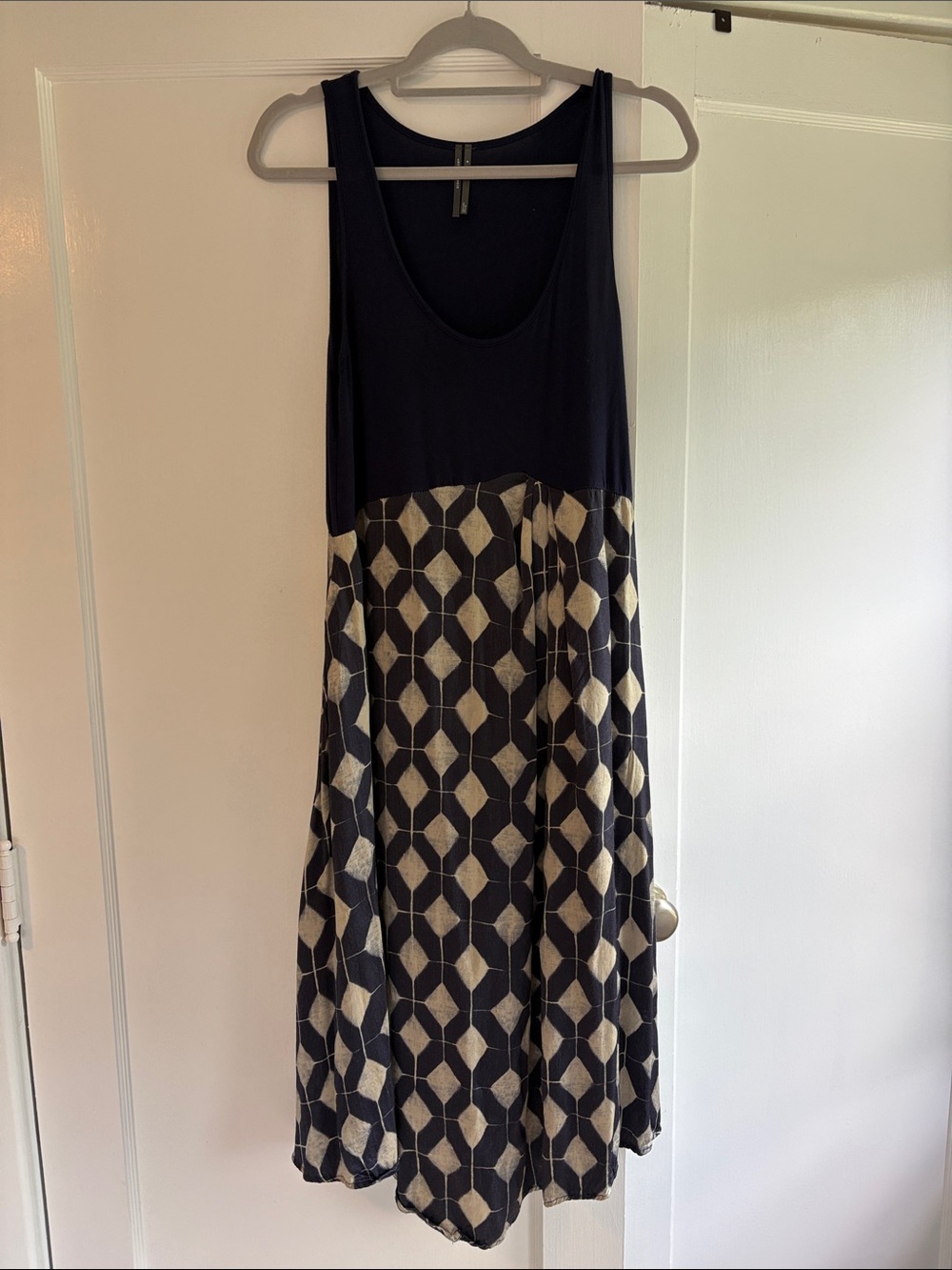 Anthropologie Black and Cream Geometric Midi Dress